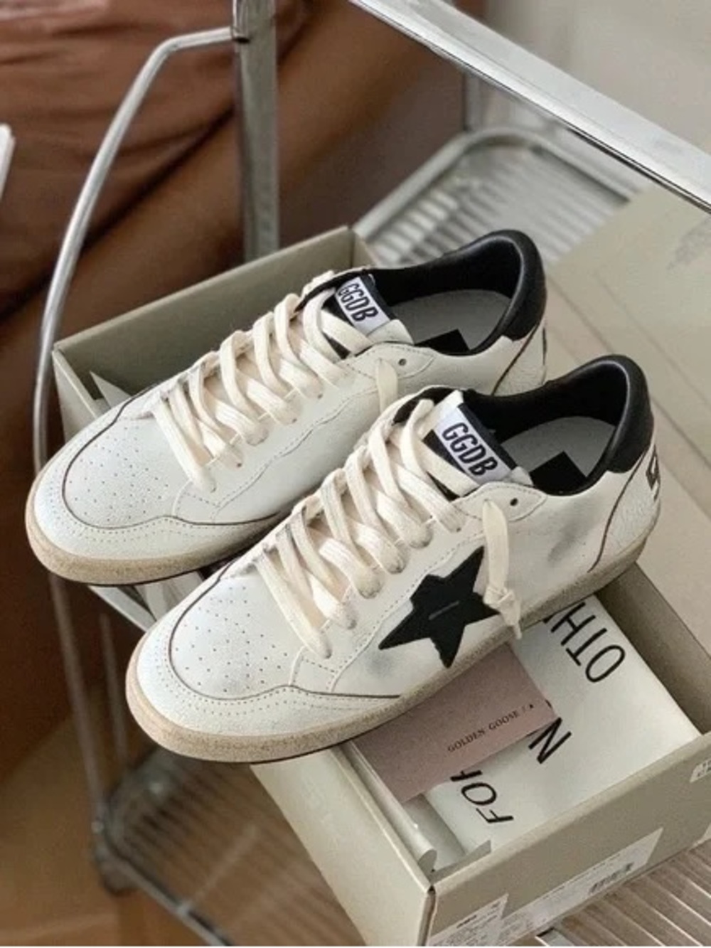 Golden Goose White Leather Sneakers with Black Star